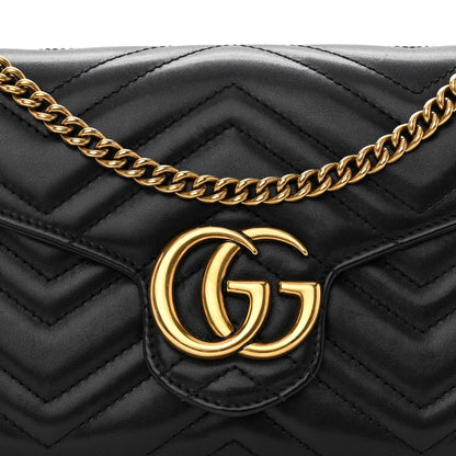 Gucci Calfskin Matelasse GG Marmont Chain Wallet Black 10 of 13