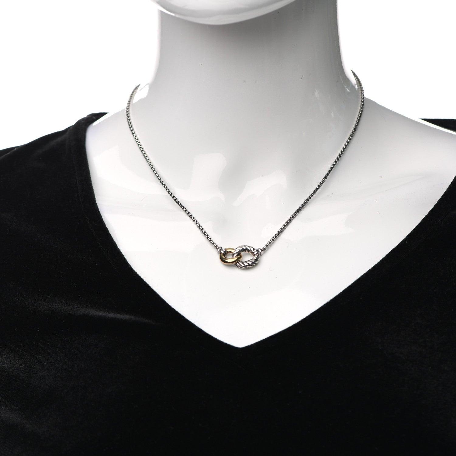 David Yurman Sterling Silver 18K Yellow Gold Belmont Pendant Necklace 2 of 4