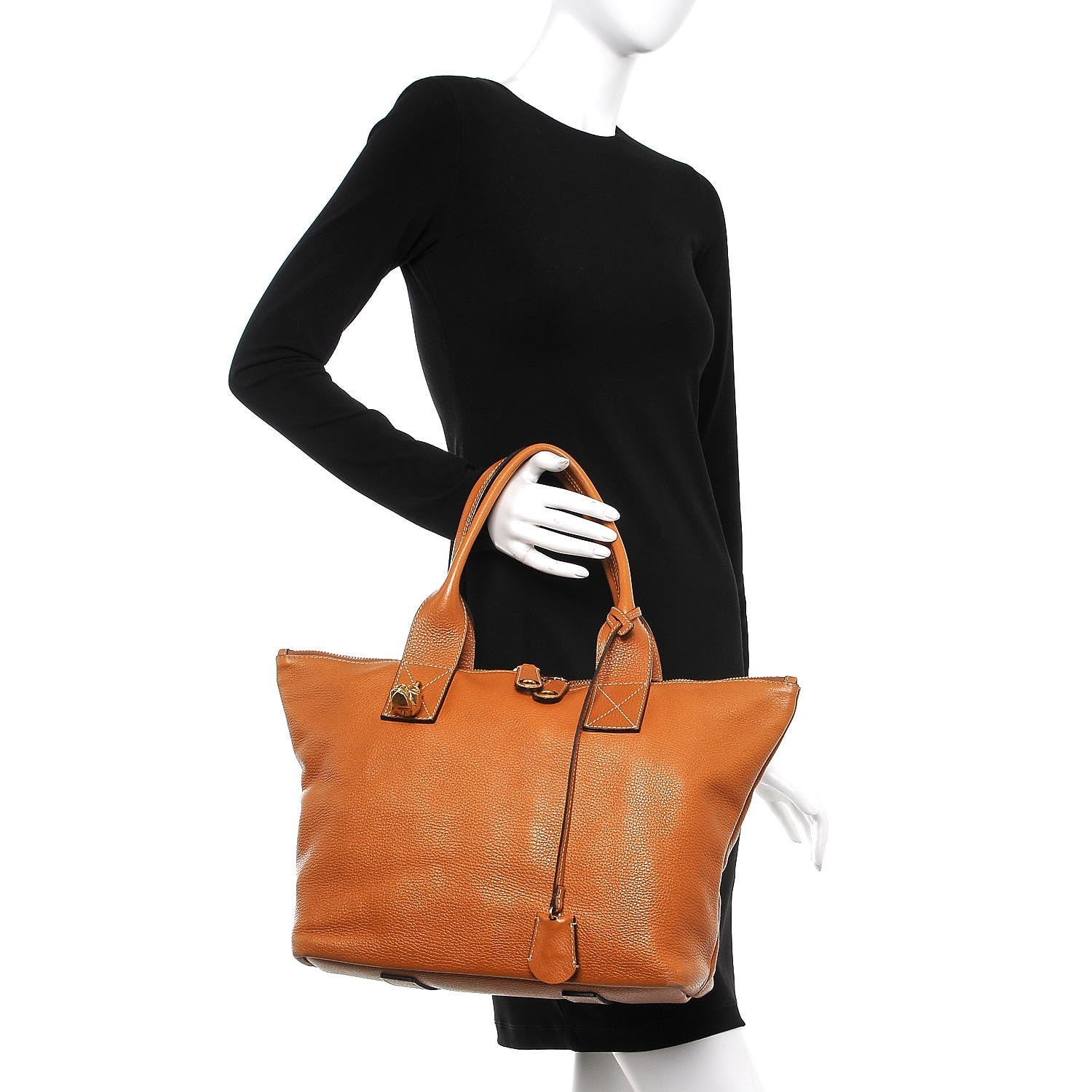 Alexander McQueen Pebbled Calfskin Skull Padlock Zip Tote Cognac 2 of 19