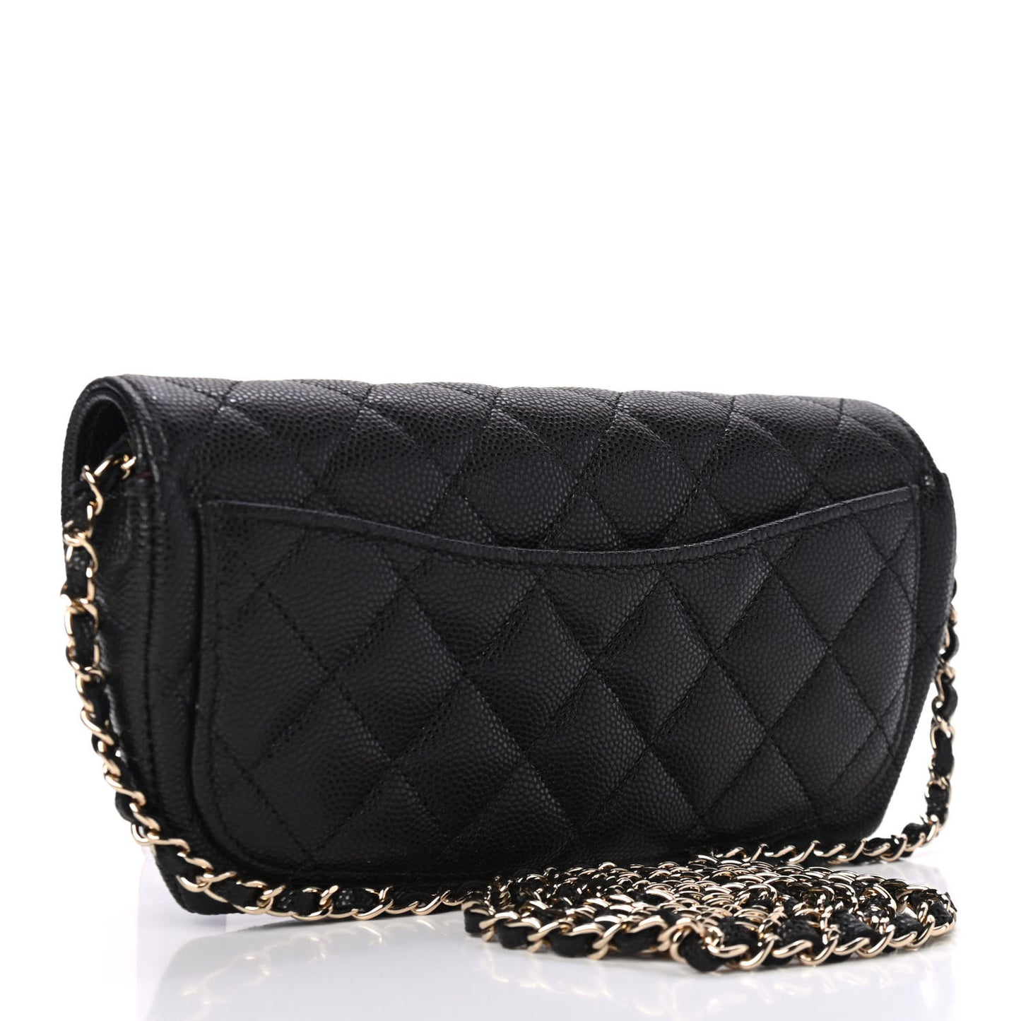 Caviar Quilted Glasses Case With Chain Black