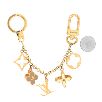 Louis Vuitton Brass Enamel Fleur De Monogram Bag Charm Chain Gold 2 of 4