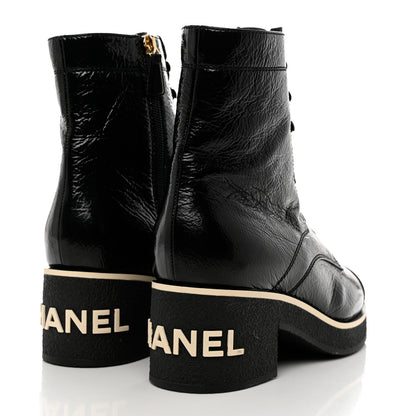 Chanel Shiny Crumpled Lambskin Lace Up Combat Boots 40.5 Black 4 of 9