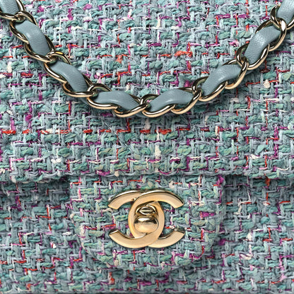 Chanel Tweed Quilted Mini Rectangular Flap Turquoise Purple White Red 8 of 13