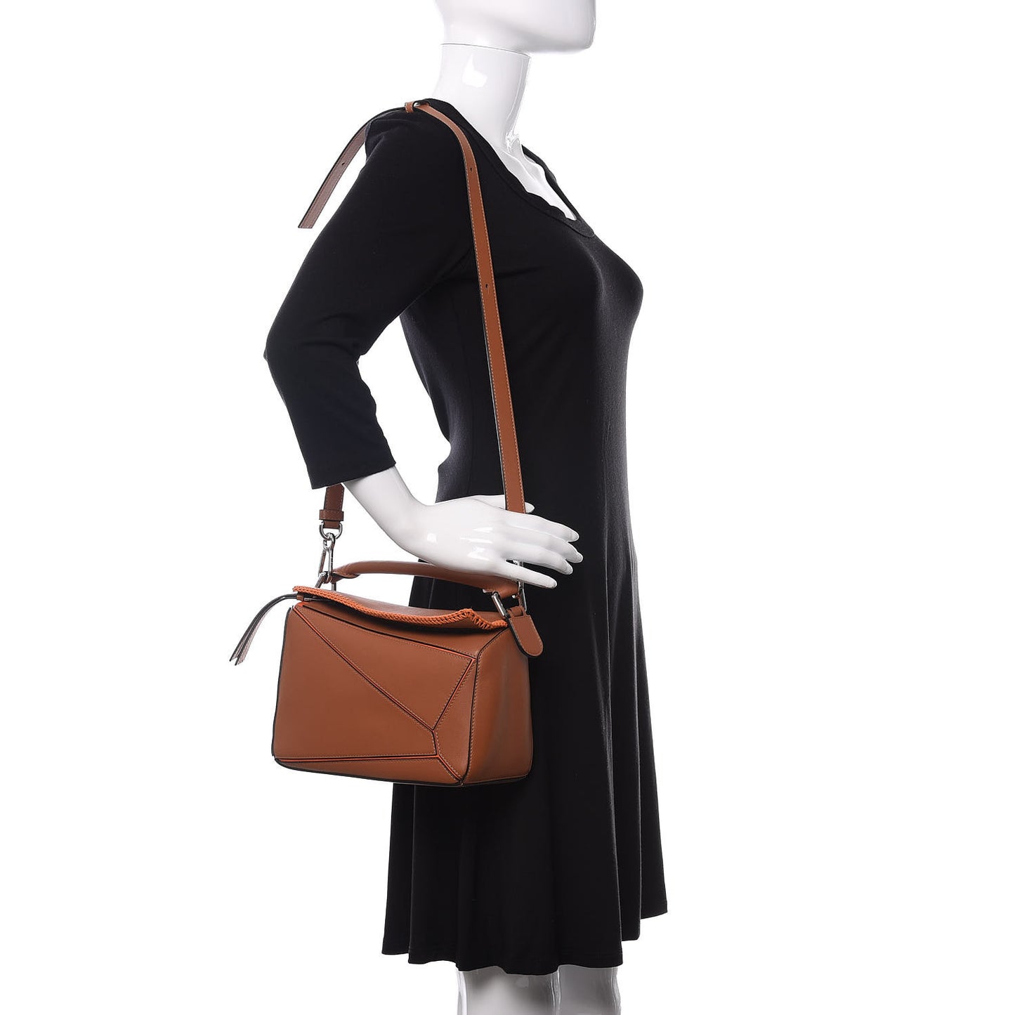 Calfskin Paula's Ibiza Whipstitch Small Puzzle Bag Tan Orange