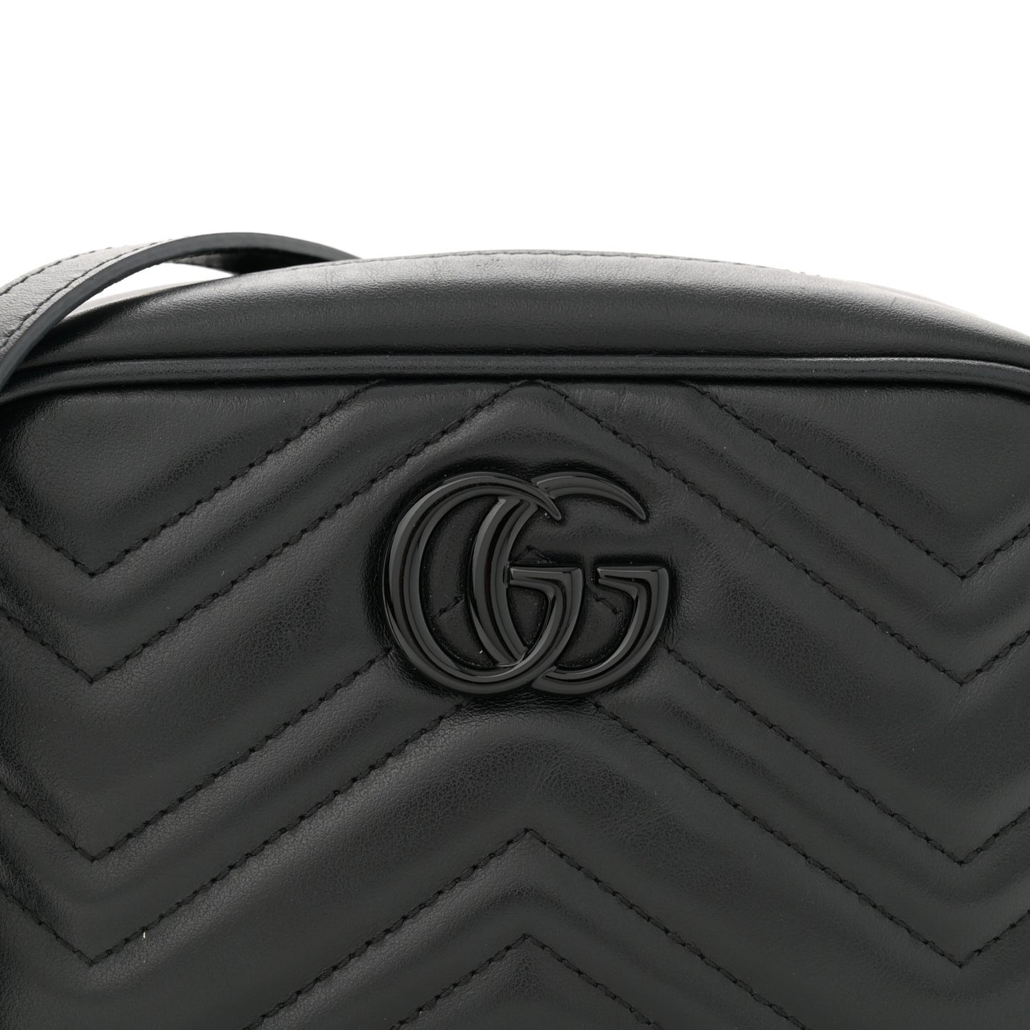 Calfskin Matelasse Monochrome Mini GG Marmont Chain Shoulder Bag Black