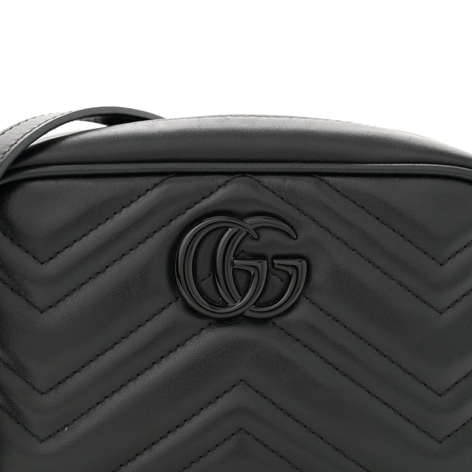 Gucci Calfskin Matelasse Monochrome Mini GG Marmont Chain Shoulder Bag Black 7 of 9