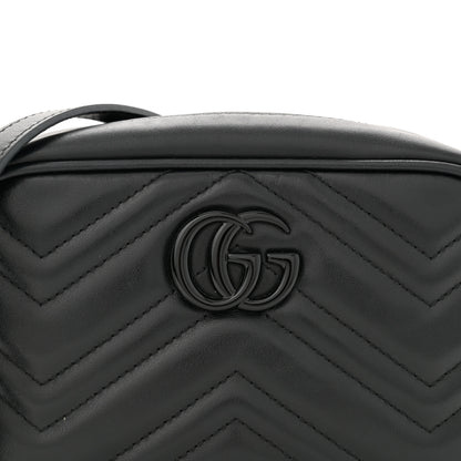 Gucci Calfskin Matelasse Monochrome Mini GG Marmont Chain Shoulder Bag Black 7 of 9