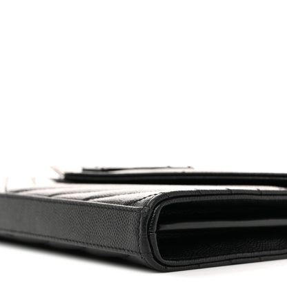 Saint Laurent Grain De Poudre Matelasse Chevron Monogram Monochrome Chain Wallet Black 11 of 12