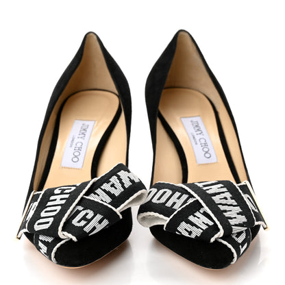 Jimmy Choo Suede Logo Bow Tegan 60 Pumps 39 Black Chalk 2 of 8