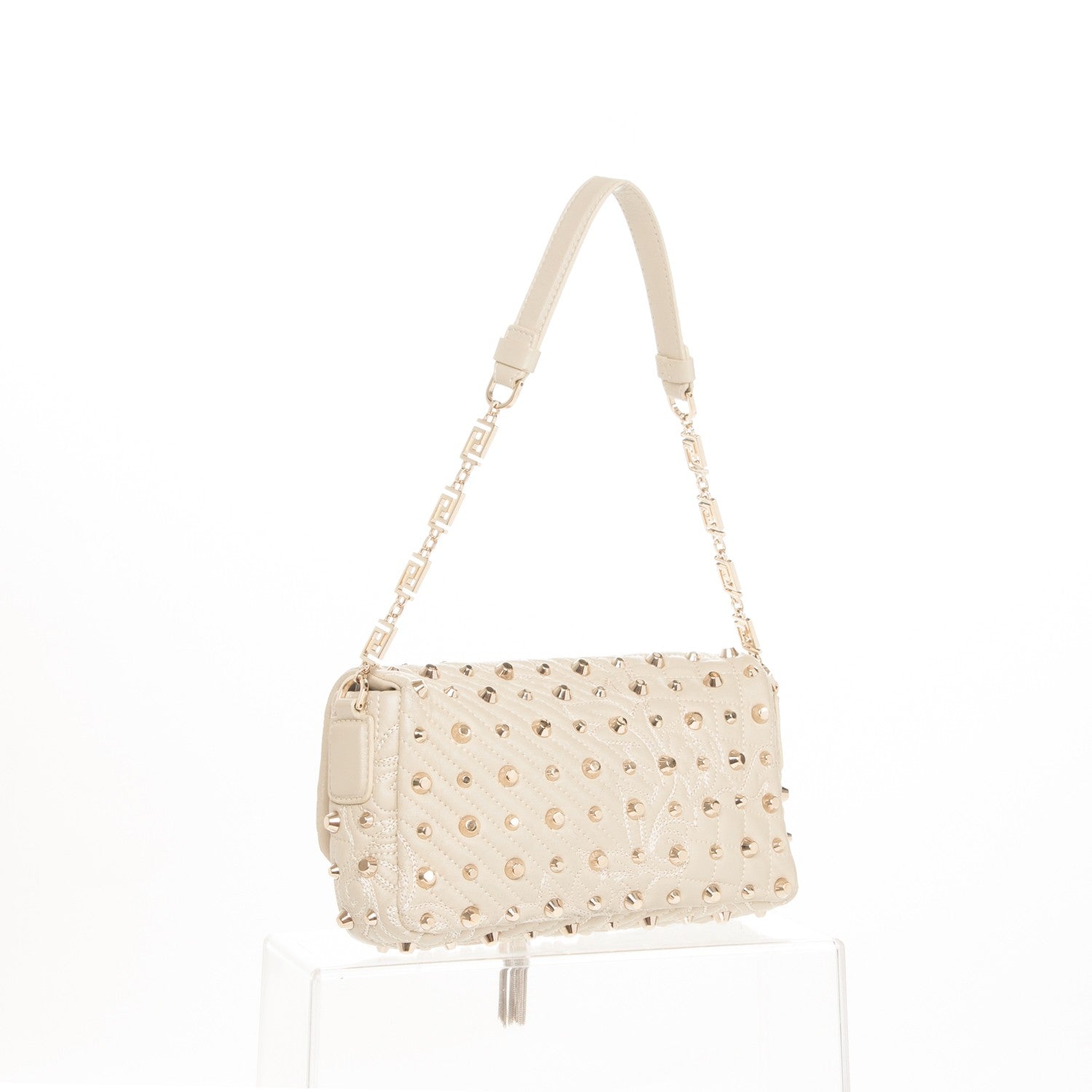 Versace Nappa Barocco Quilted Studded Calliope Vanitas Shoulder Bag Beige 3 of 7