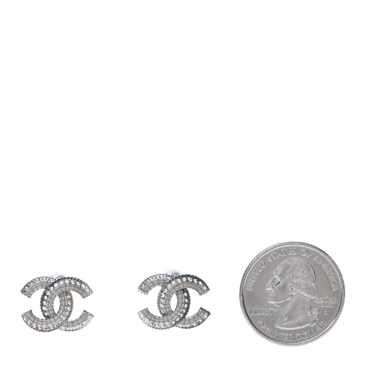 Chanel Baguette Crystal CC Earrings Silver 2 of 6