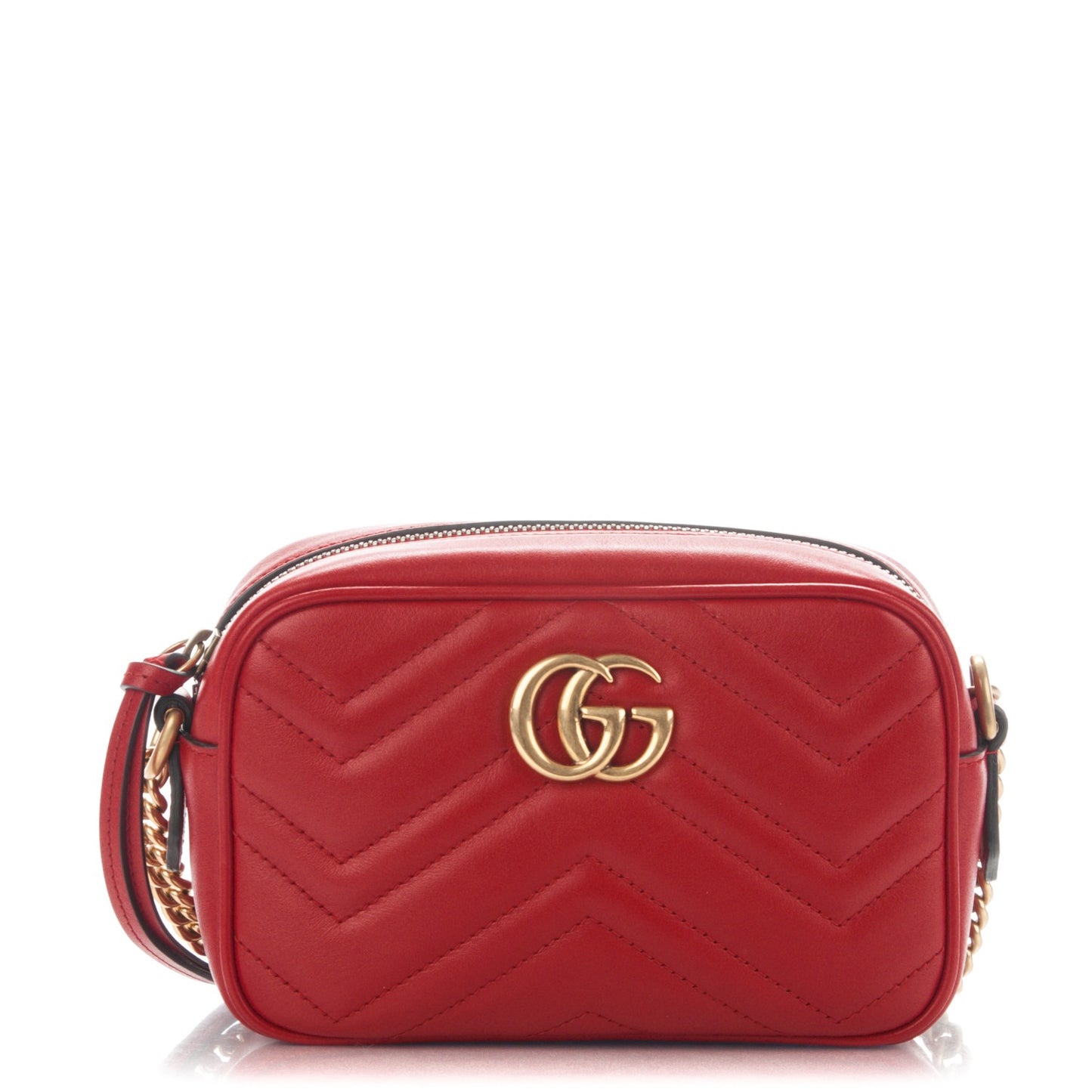 Calfskin Matelasse Mini GG Marmont Chain Shoulder Bag Hibiscus Red