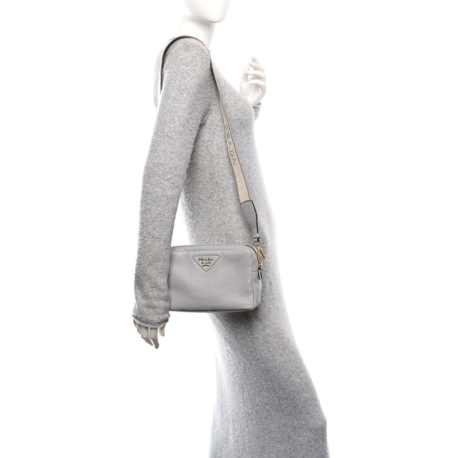 Prada Vitello Daino Soft Medium Double Zip Shoulder Bag Ardesia