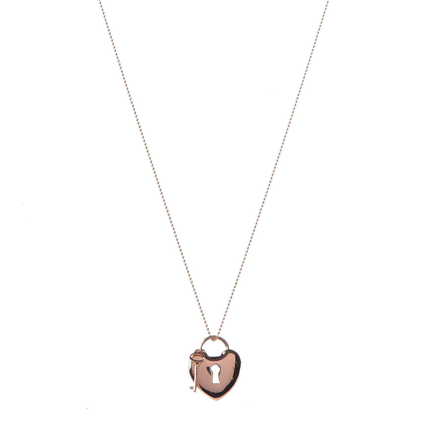 18K Rose Gold Heart Lock Key Pendant Necklace