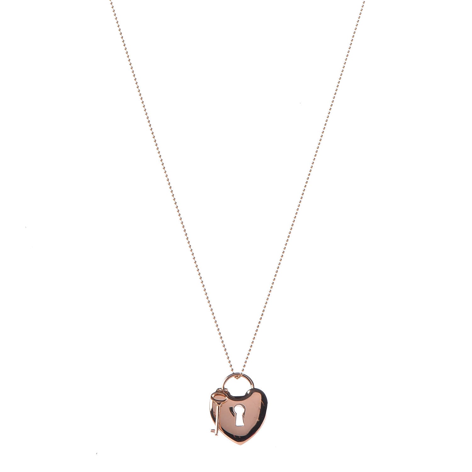 Tiffany 18K Rose Gold Heart Lock Key Pendant Necklace 1 of 7