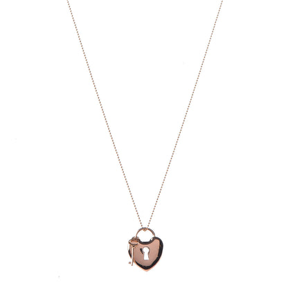 Tiffany 18K Rose Gold Heart Lock Key Pendant Necklace 1 of 7