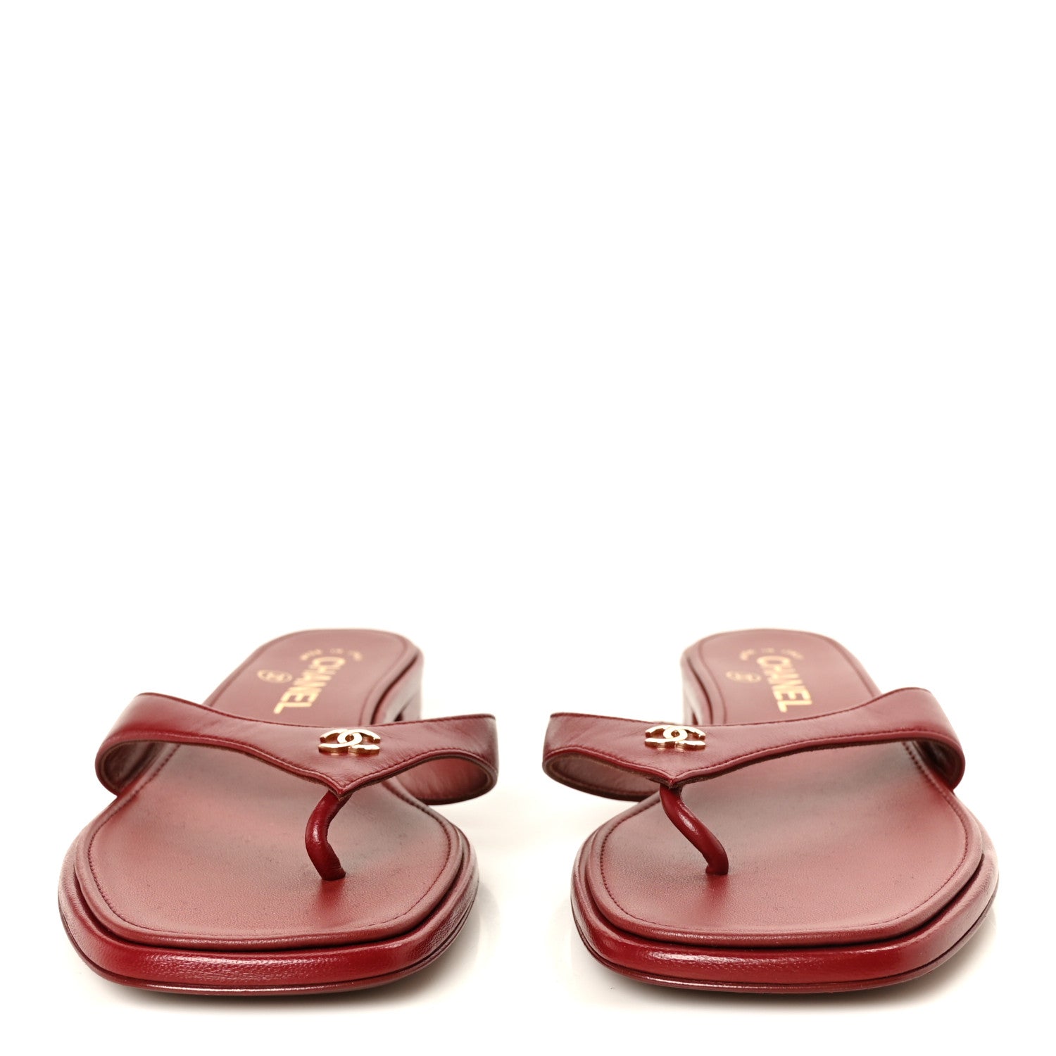 Chanel Lambskin CC Thong Sandals 38 Burgundy 3 of 9