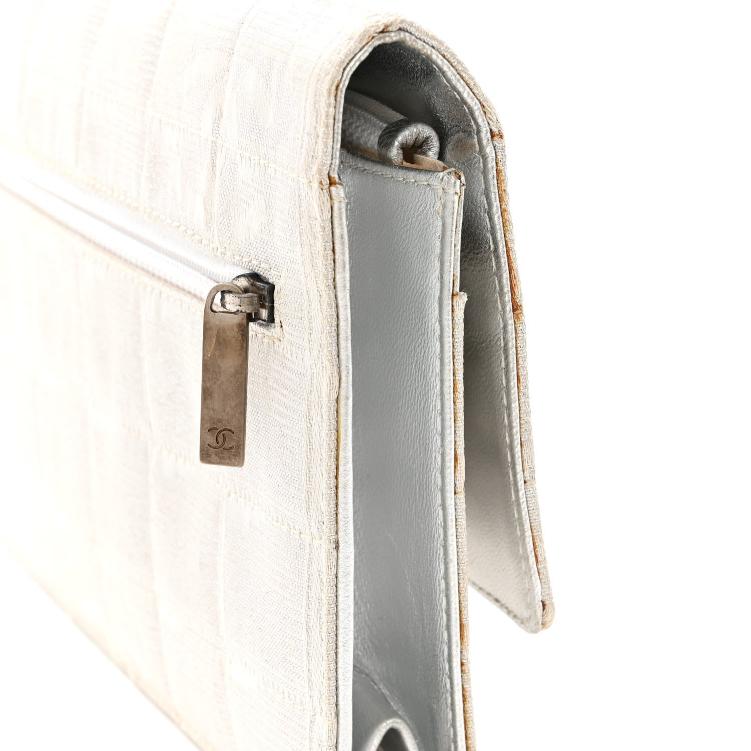 Chanel Nylon Travel Wallet On Chain WOC Metallic Silver 13 of 20