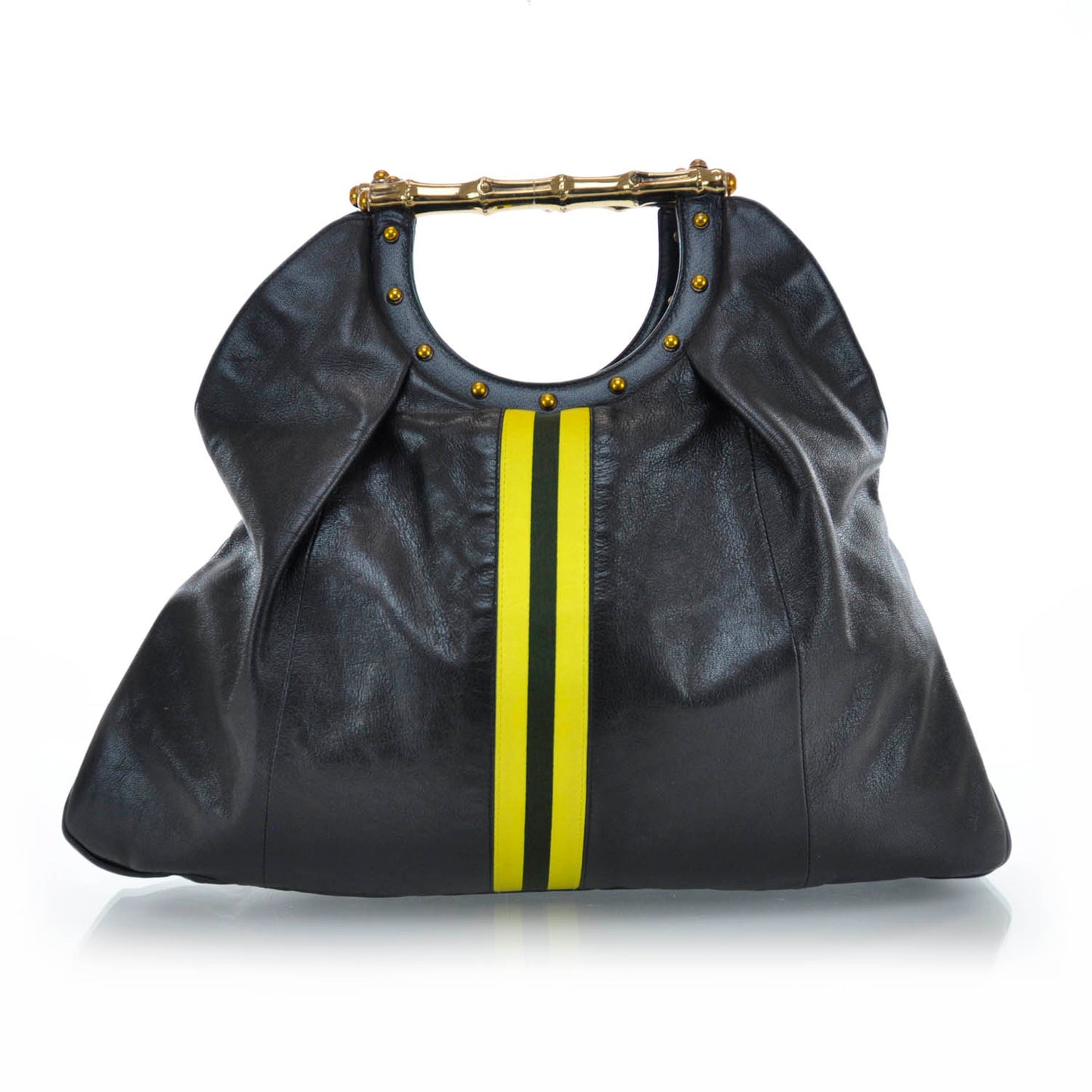 Leather Metal Bamboo Striped Tote Black