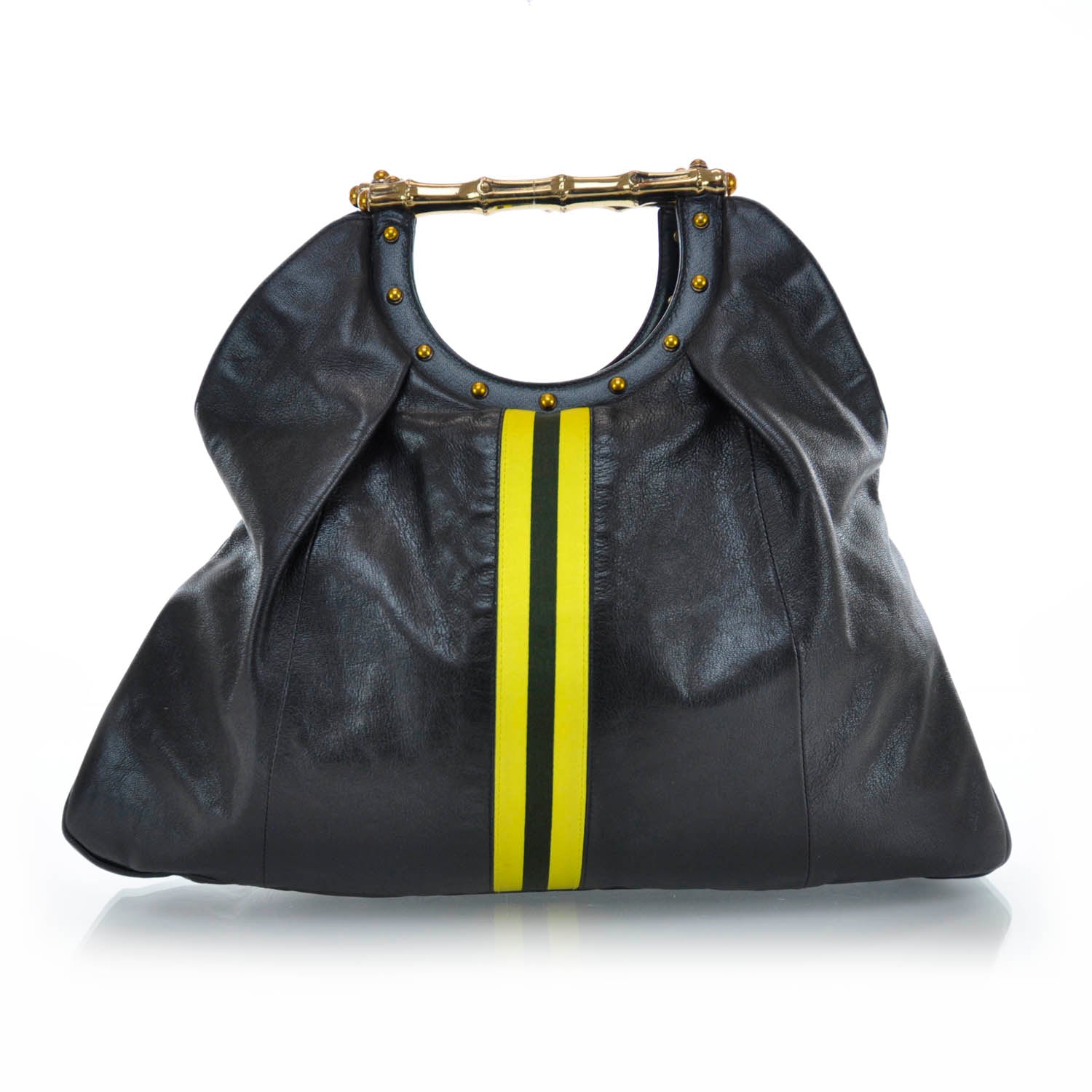 Gucci Leather Metal Bamboo Striped Tote Black 1 of 10