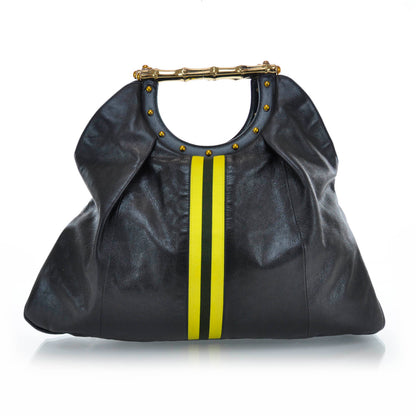 Gucci Leather Metal Bamboo Striped Tote Black 1 of 10