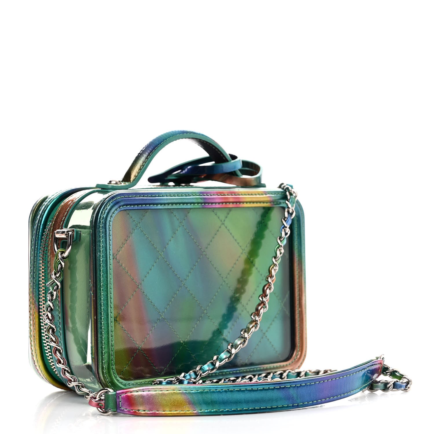 Chanel PVC Patent Calfskin Patent Lambskin Small CC Vanity Case Green 3 of 10