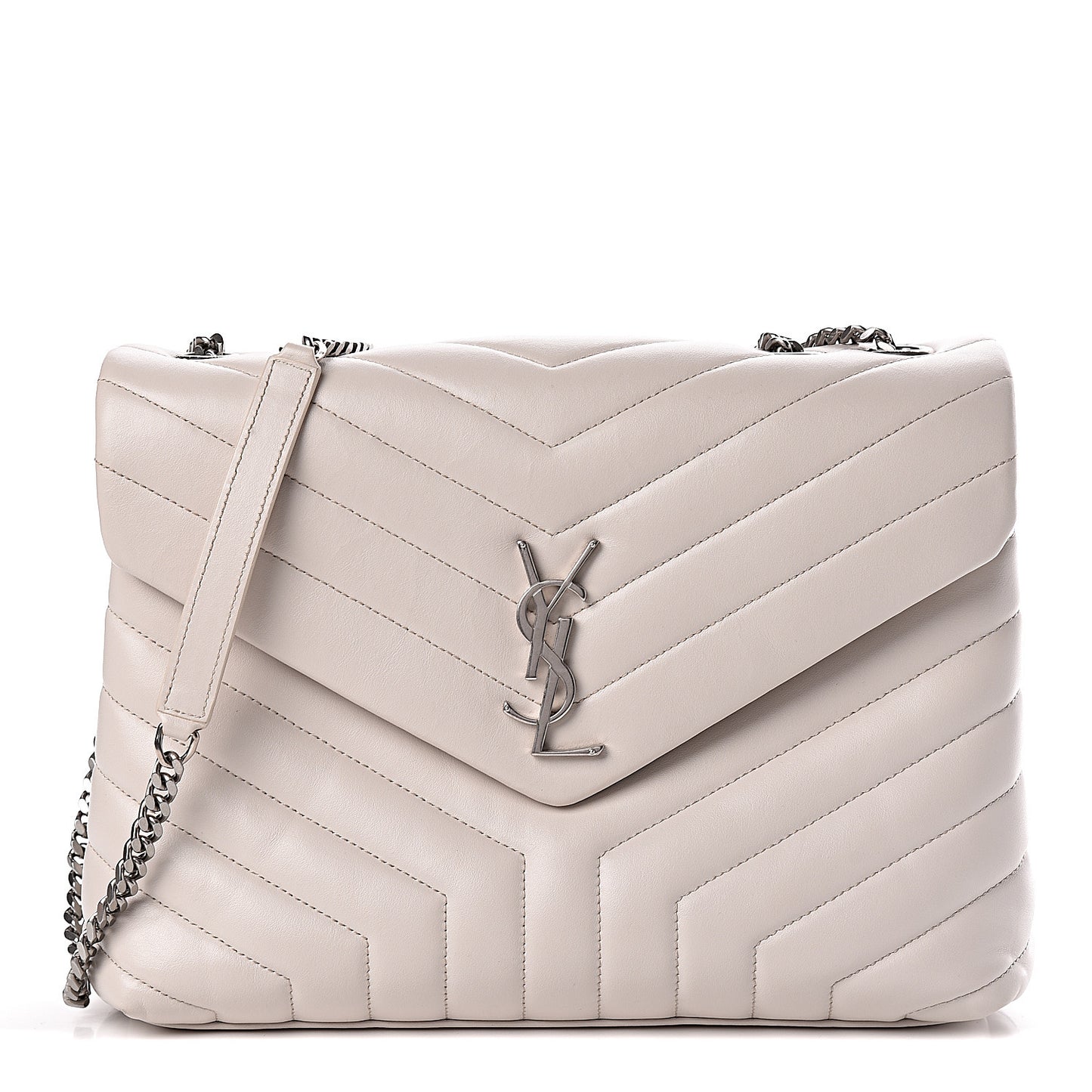 Calfskin Y Quilted Monogram Medium Loulou Chain Satchel Ivory