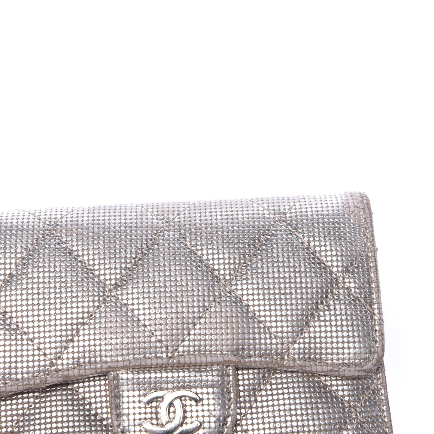 Metallic Calfskin Pixel Effect Quilted Compact Flap Wallet Gold