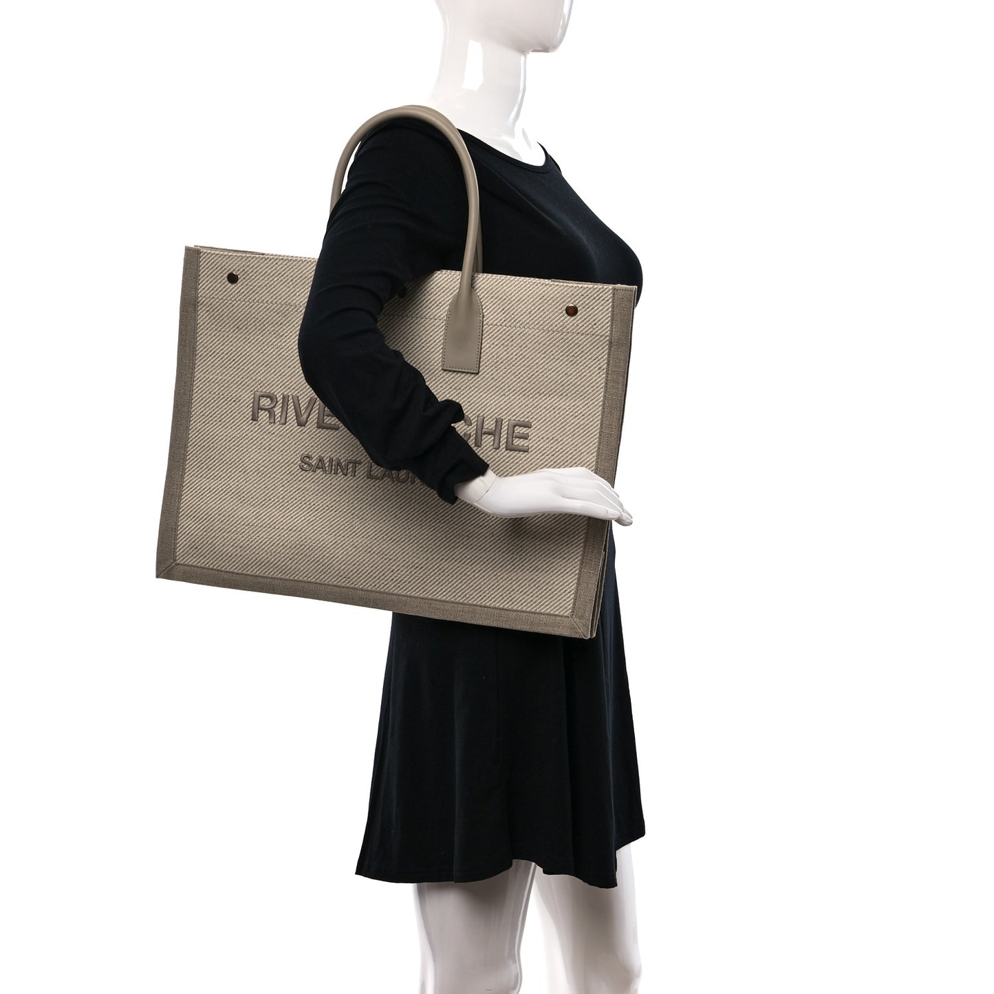Linen Calfskin Rive Gauche Tote Beige Sea Salt
