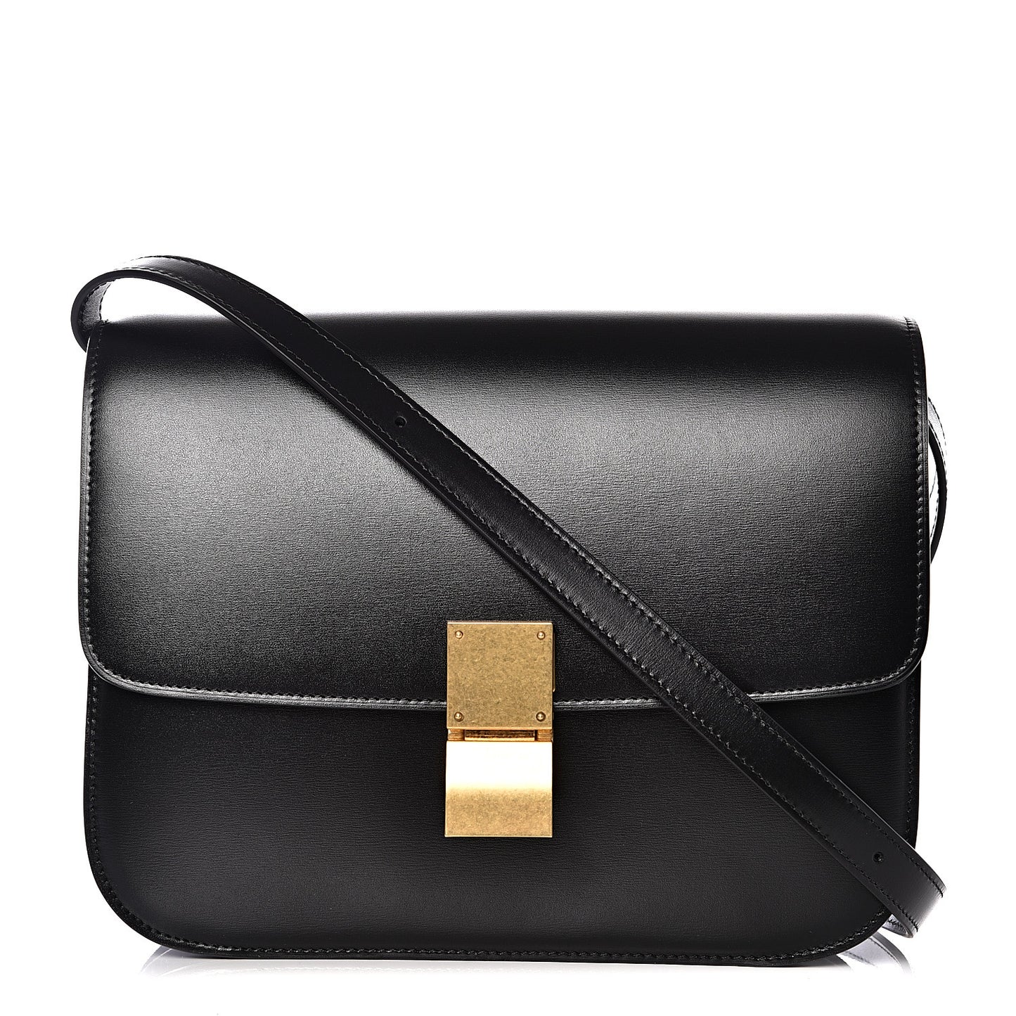 Box Calfskin Medium Classic Box Flap Bag Black