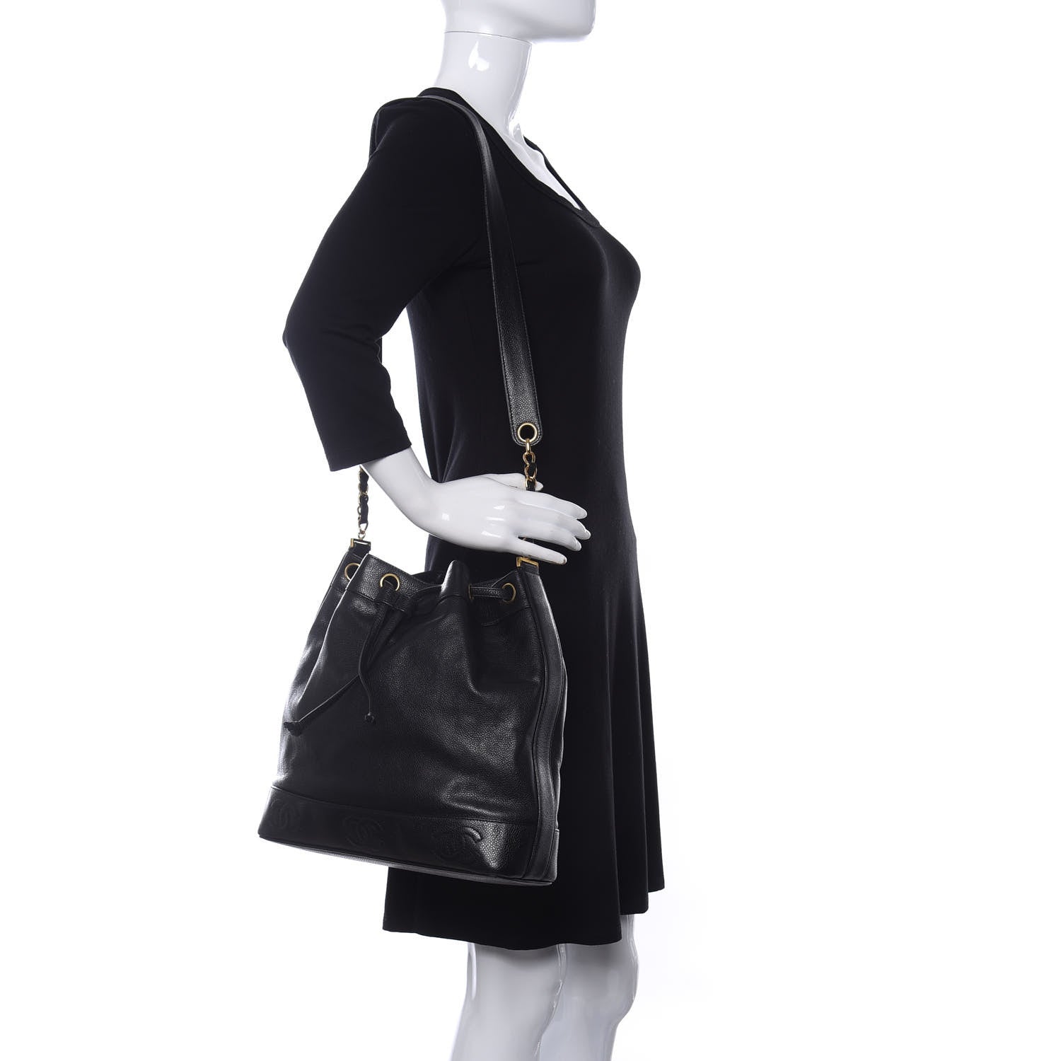 Chanel Caviar CC Drawstring Shoulder Bag Black 2 of 10
