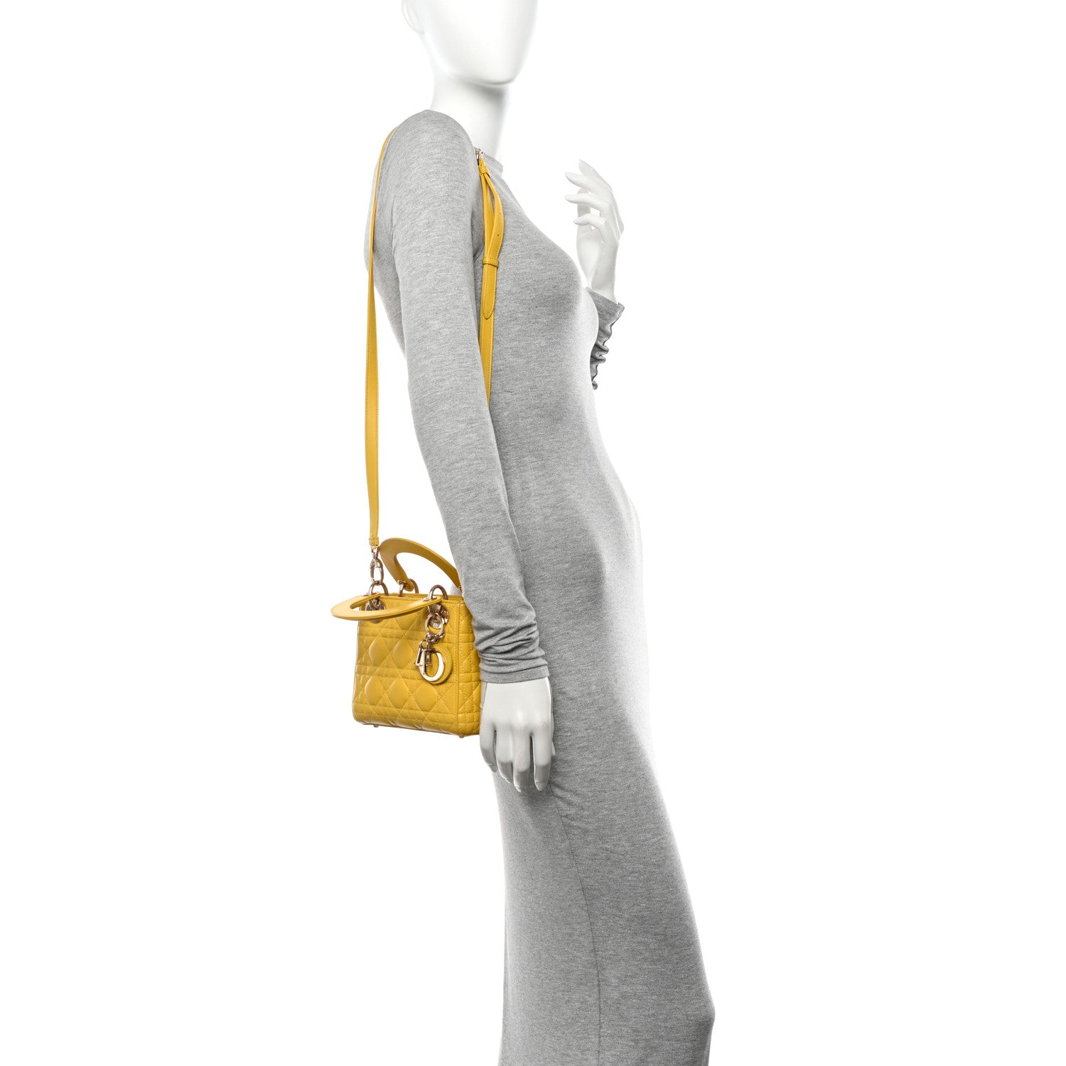 Christian Dior Lambskin Cannage Mini Lady Dior Yellow 2 of 12