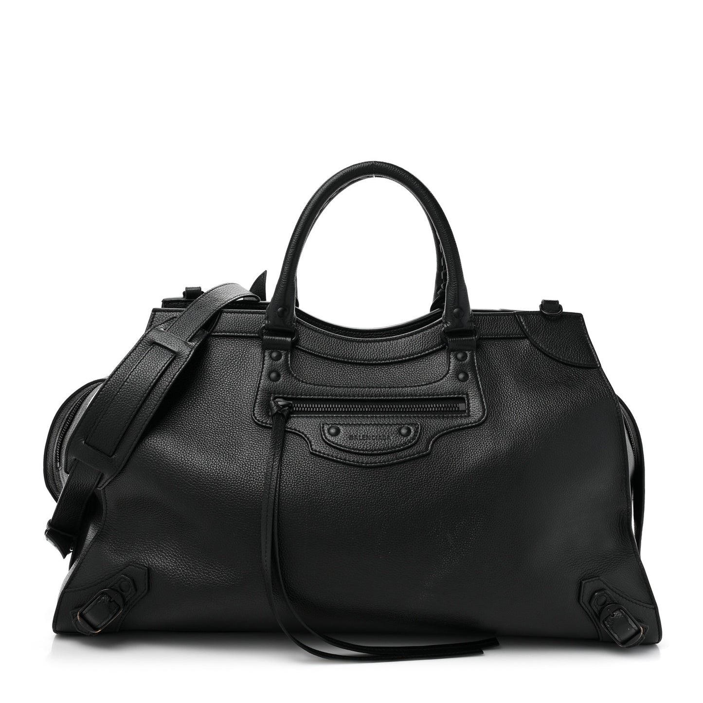 Grained Calfskin Neo Classic Black Hardware Large Top Handle Bag Black