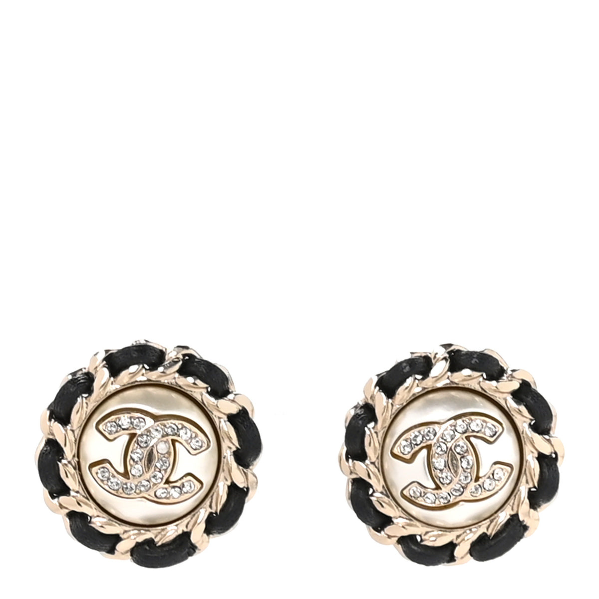 Pearl Crystal Lambskin CC Earrings Gold Black