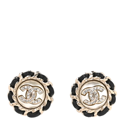 Chanel Pearl Crystal Lambskin CC Earrings Gold Black 1 of 5
