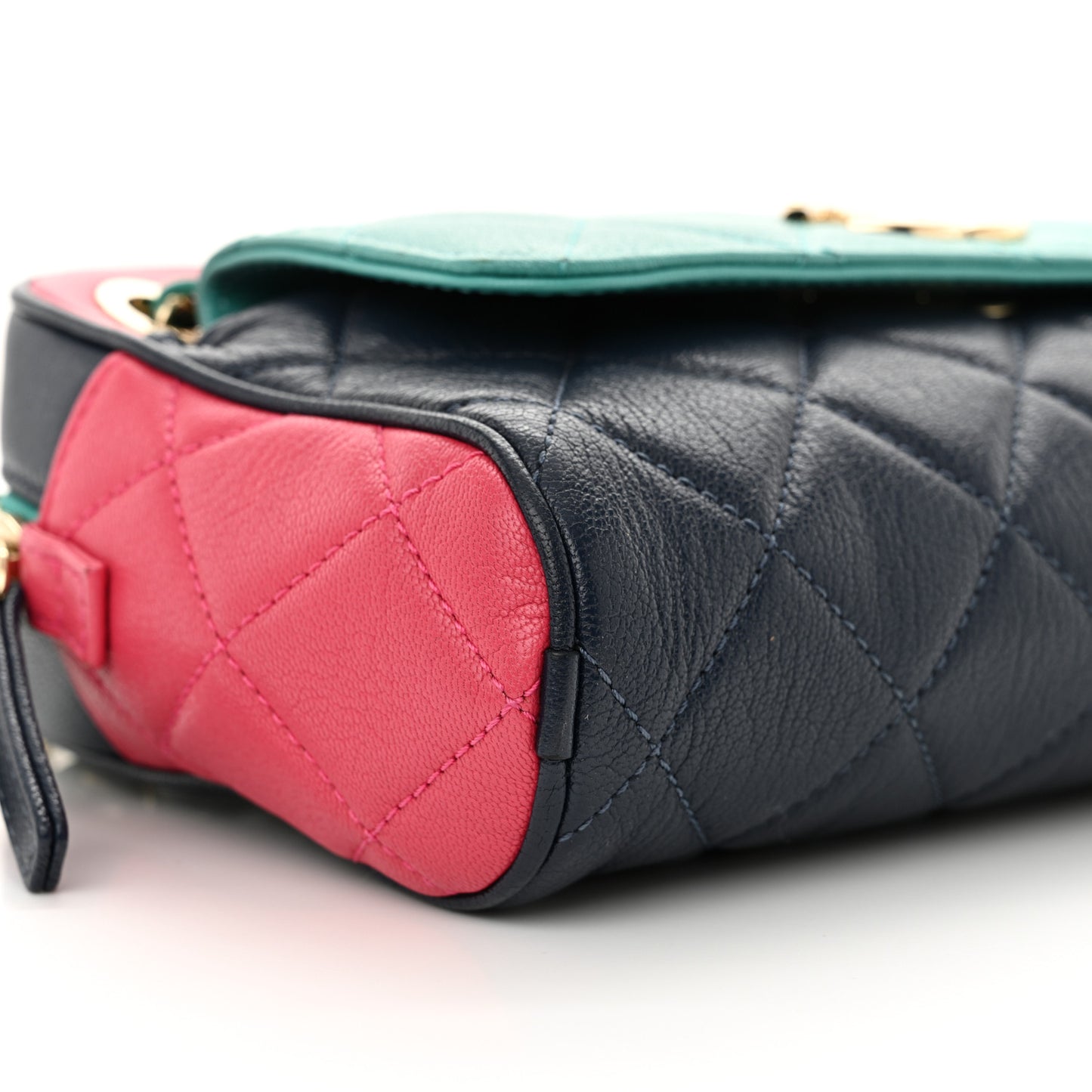 Goatskin Quilted Tri-Color Small In & Out Camera Case Navy Turquoise Pink