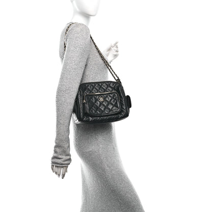 Chanel Shiny Crumpled Lambskin Quilted Medium Preppy Pocket Camera Case Black 2 of 10