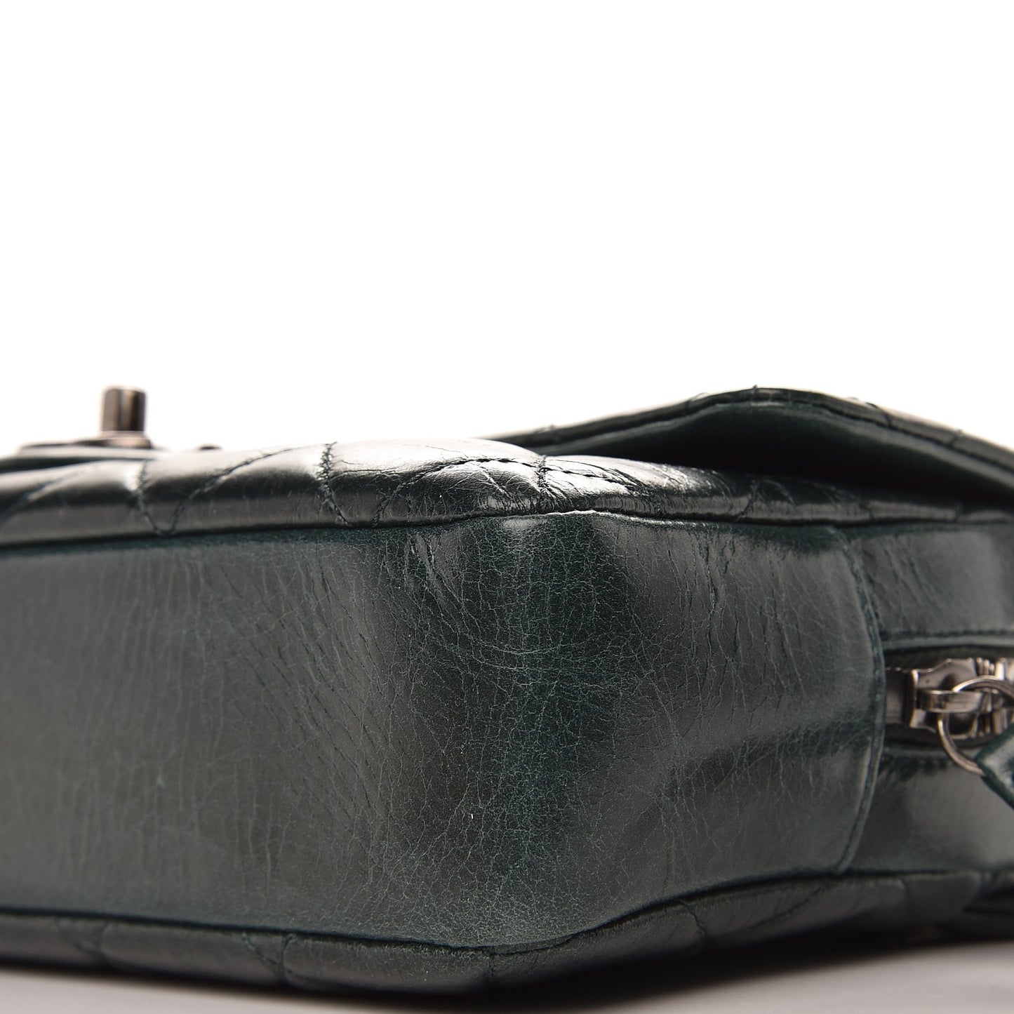 Glazed Calfskin Quilted Medium Duo Color Flap Dark Green