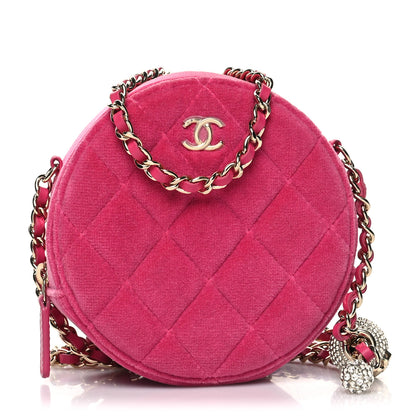 Chanel Velvet Round Quilted Pearl Crush Clutch With Chain Pink 1 of 11