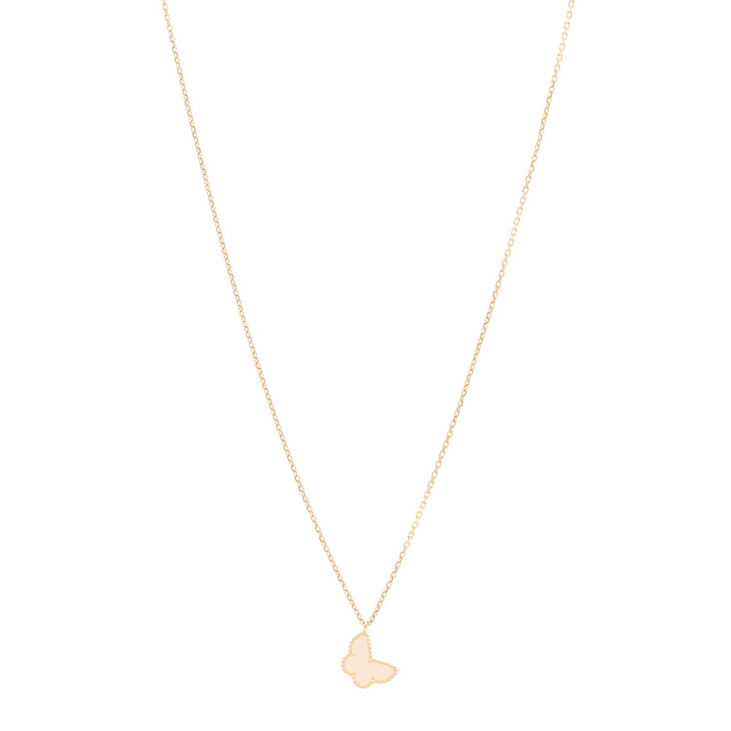 Van Cleef & Arpels 18K Yellow Gold Mother of Pearl Sweet Alhambra Butterfly Pendant Necklace 1 of 5