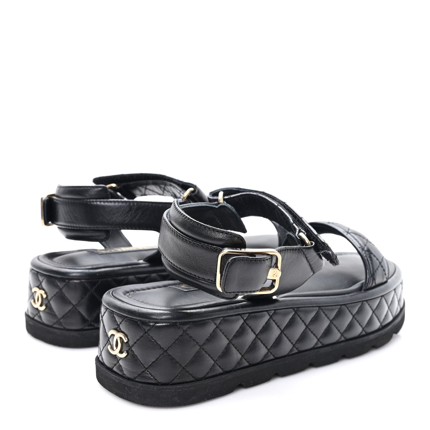 Lambskin Quilted Platform Sandals 38.5 Black