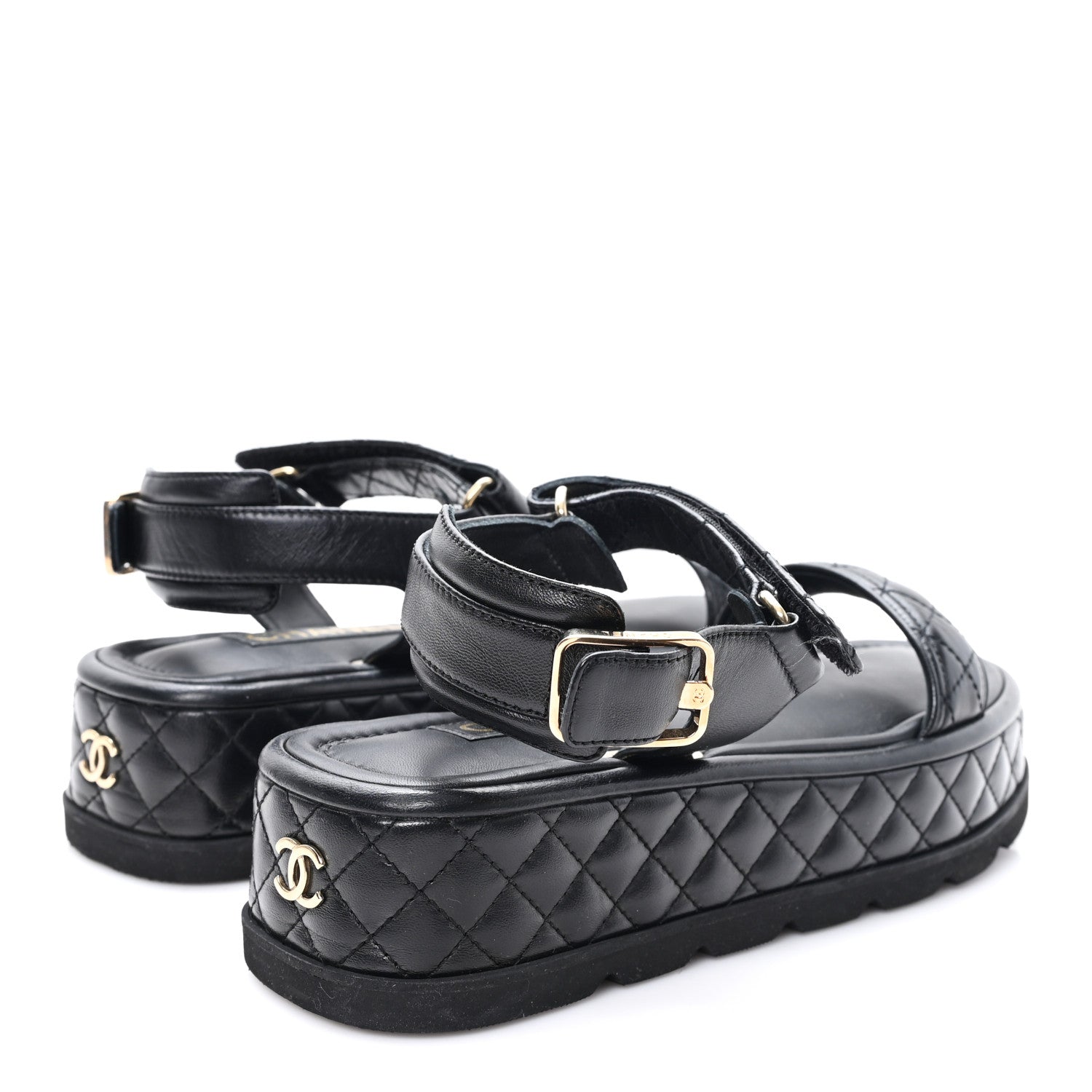 Chanel Lambskin Quilted Platform Sandals 38.5 Black 5 of 9