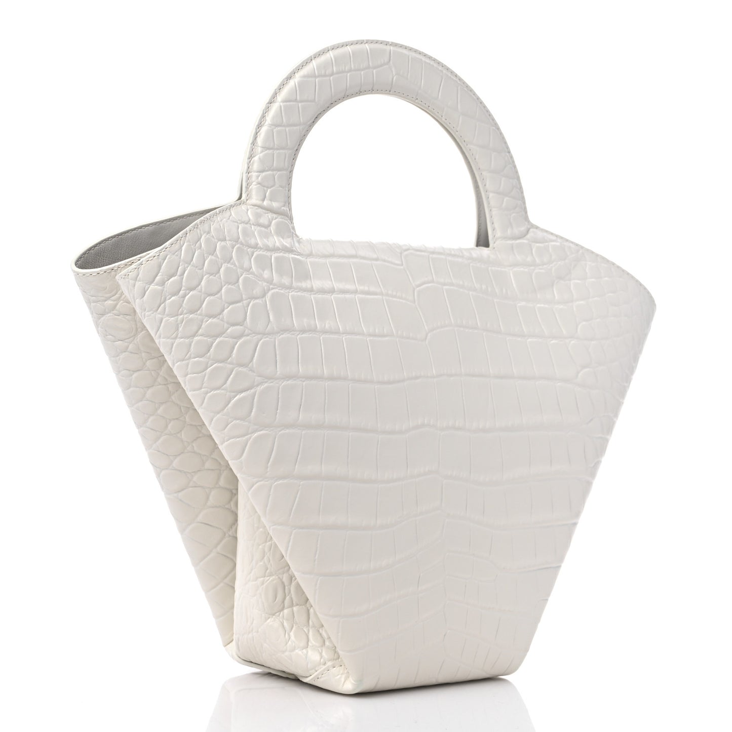 Calfskin Crocodile Embossed Doll Top Handle Bag White