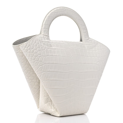 Bottega Veneta Calfskin Crocodile Embossed Doll Top Handle Bag White 4 of 10
