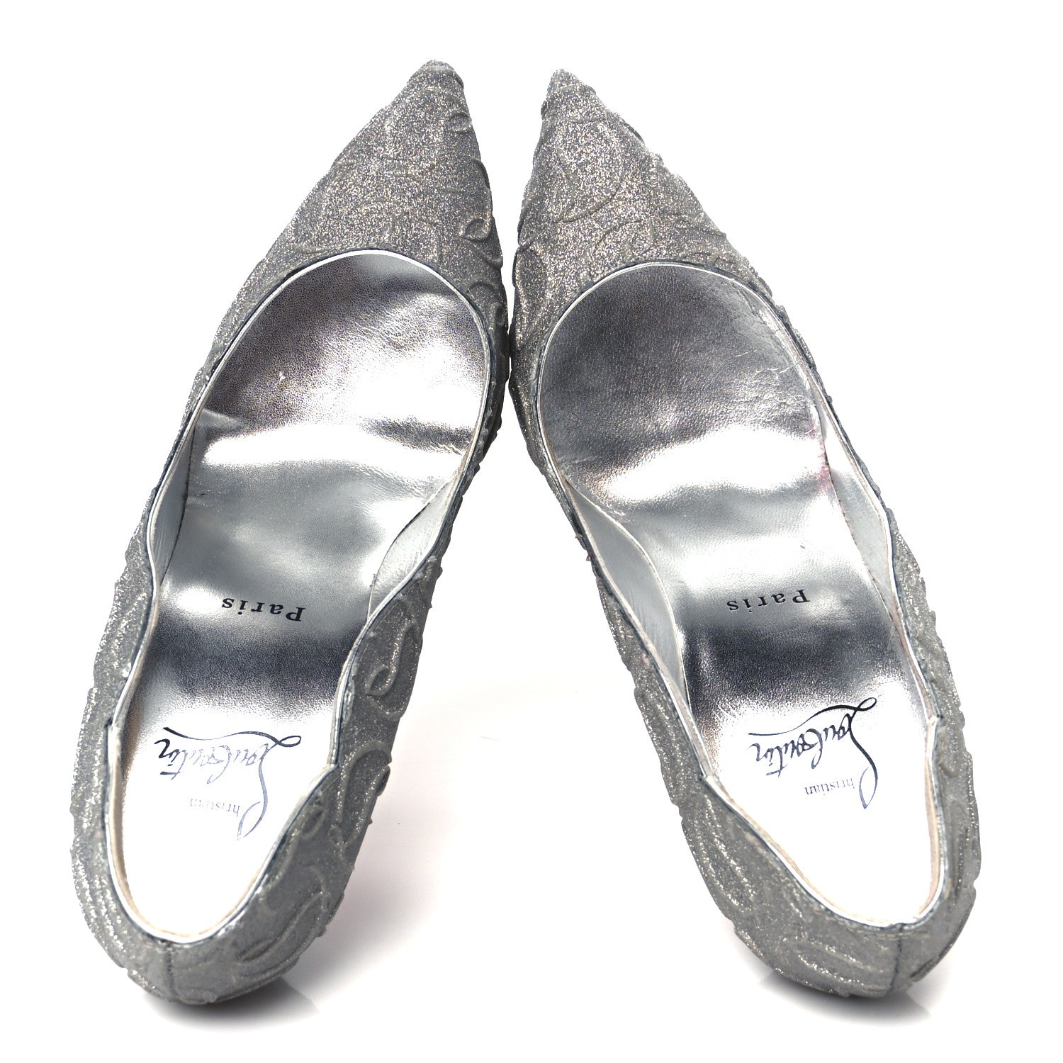 Christian Louboutin Glitter Calfskin Hot Chick 100 Pumps 38.5 Silver 2 of 8