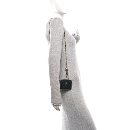Chanel Lambskin Quilted CC Pearl Crush Zip Card Holder On Chain Black 2 of 10