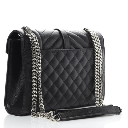 Saint Laurent Grain De Poudre Textured Mixed Matelasse Triquilt Medium Monogram Satchel Black 4 of 12