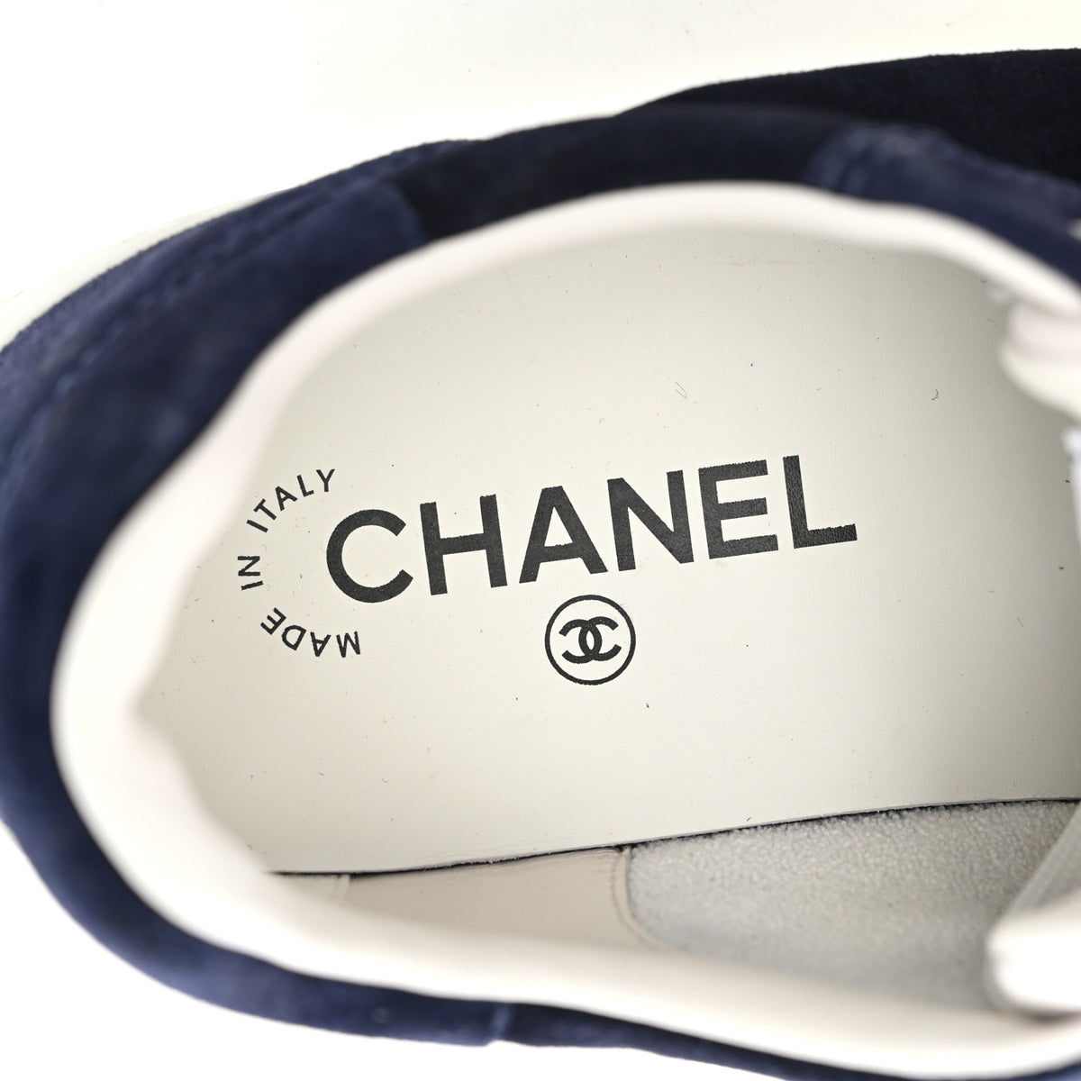 Chanel Suede Calfskin Womens CC Logo Sneakers 38 Navy 9 of 11