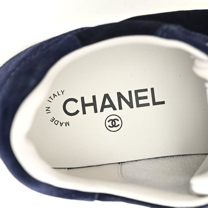 Chanel Suede Calfskin Womens CC Logo Sneakers 38 Navy 9 of 11