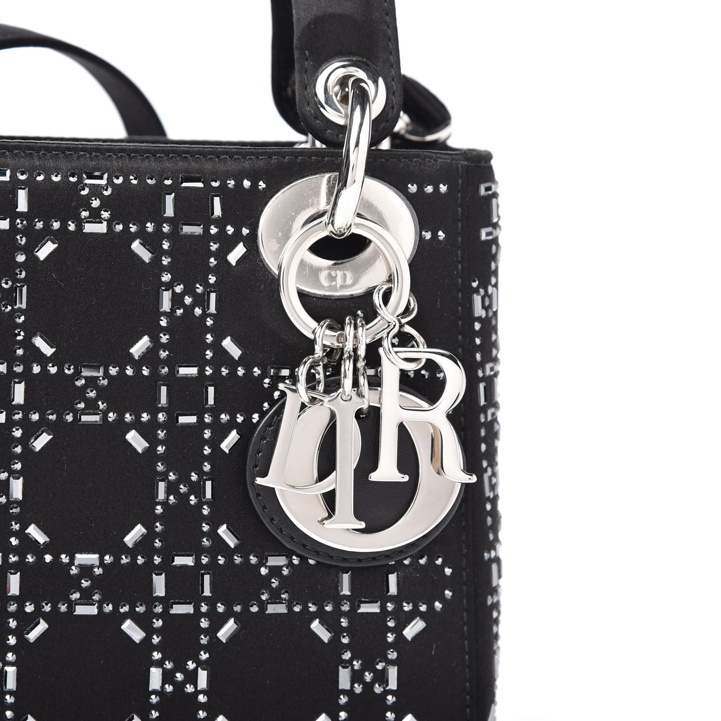 Satin Crystal Cannage Mini Lady Dior Black